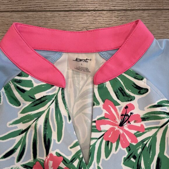 JOFIT Polo Women's Large Golf Shirt Floral Tropical Colorful Summer Pickleball - Picture 2 of 7